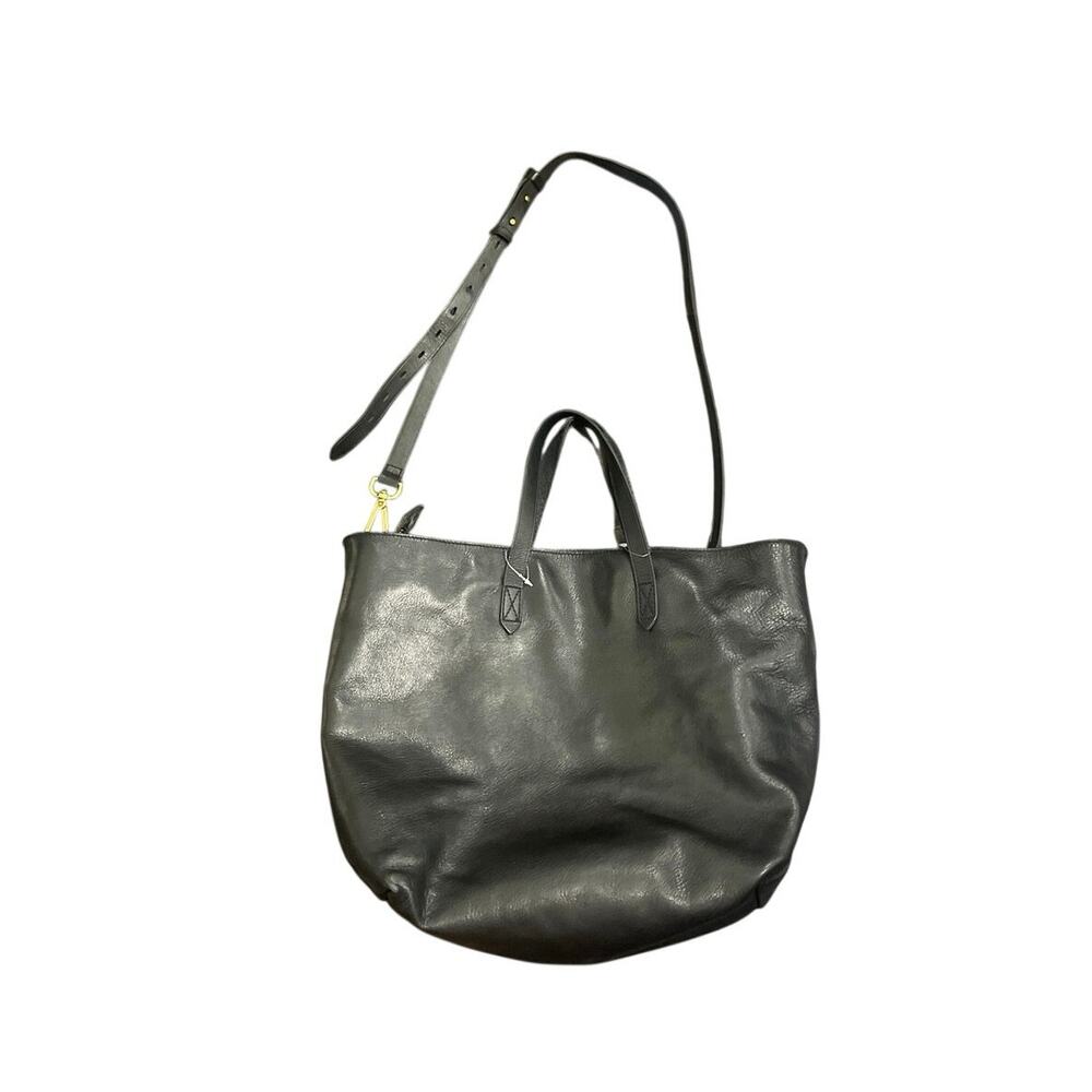 Madewell Zip Top Black Leather Tote Bag Carryall Adjustable Crossbody Minimalist